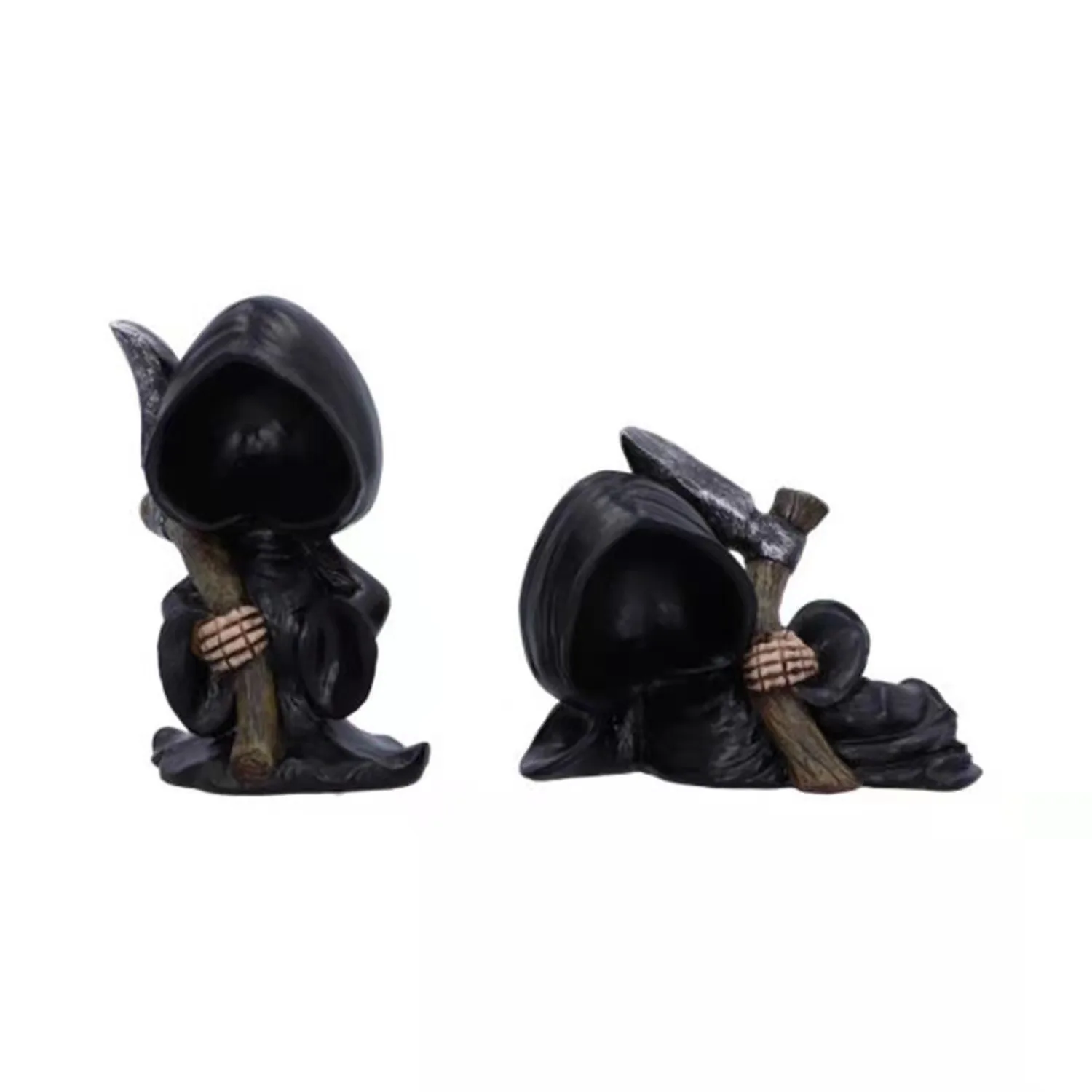 Gothic Punk Grim Reaper Resin Statues Black Mini Death Sickle Figurine Cartoon Halloween Sculpture Car Decorations