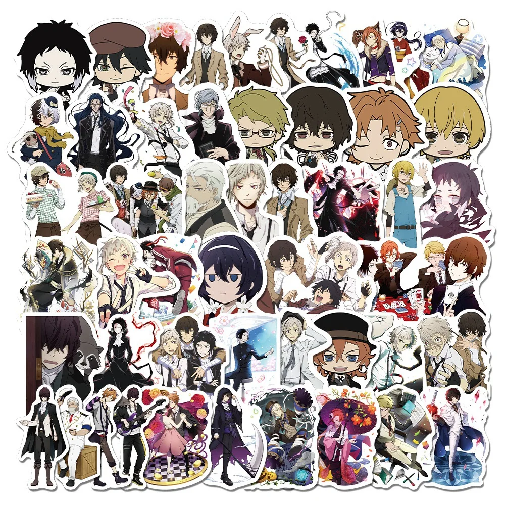 

50 шт., аниме-наклейки Bungou Stray Dogs, ноутбук, телефон, холодильник, гитара, виниловые наклейки, японский мультяшный стикер для детей, подростков, подарочная игрушка