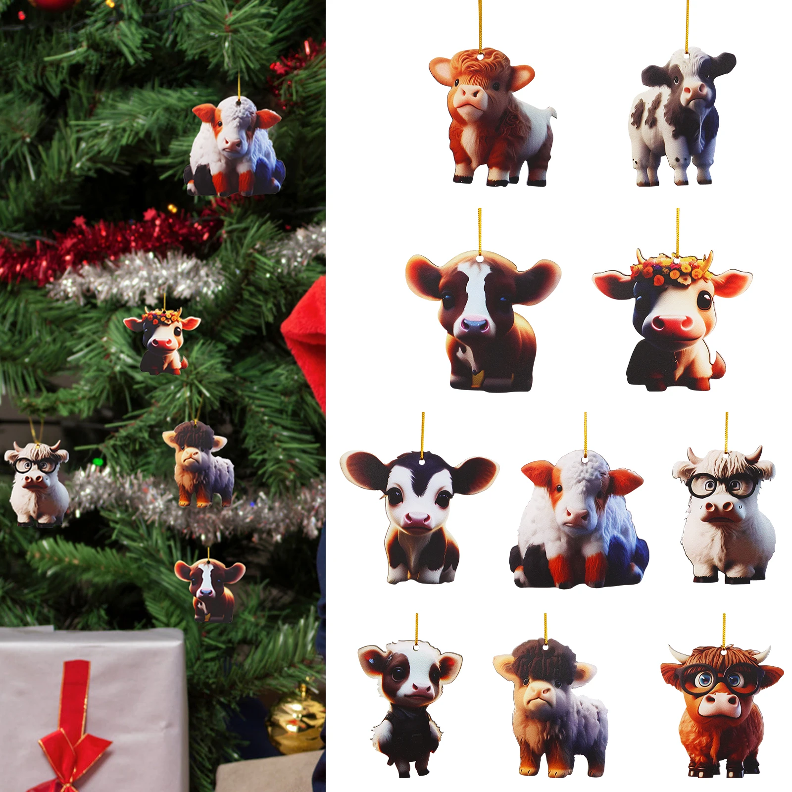 

10/60Pcs Cow Car Pendants Cute Cartoon Hanging Home Tree Decoration Acrylic Cow Pendants Decorative Christmas Tree Ornament