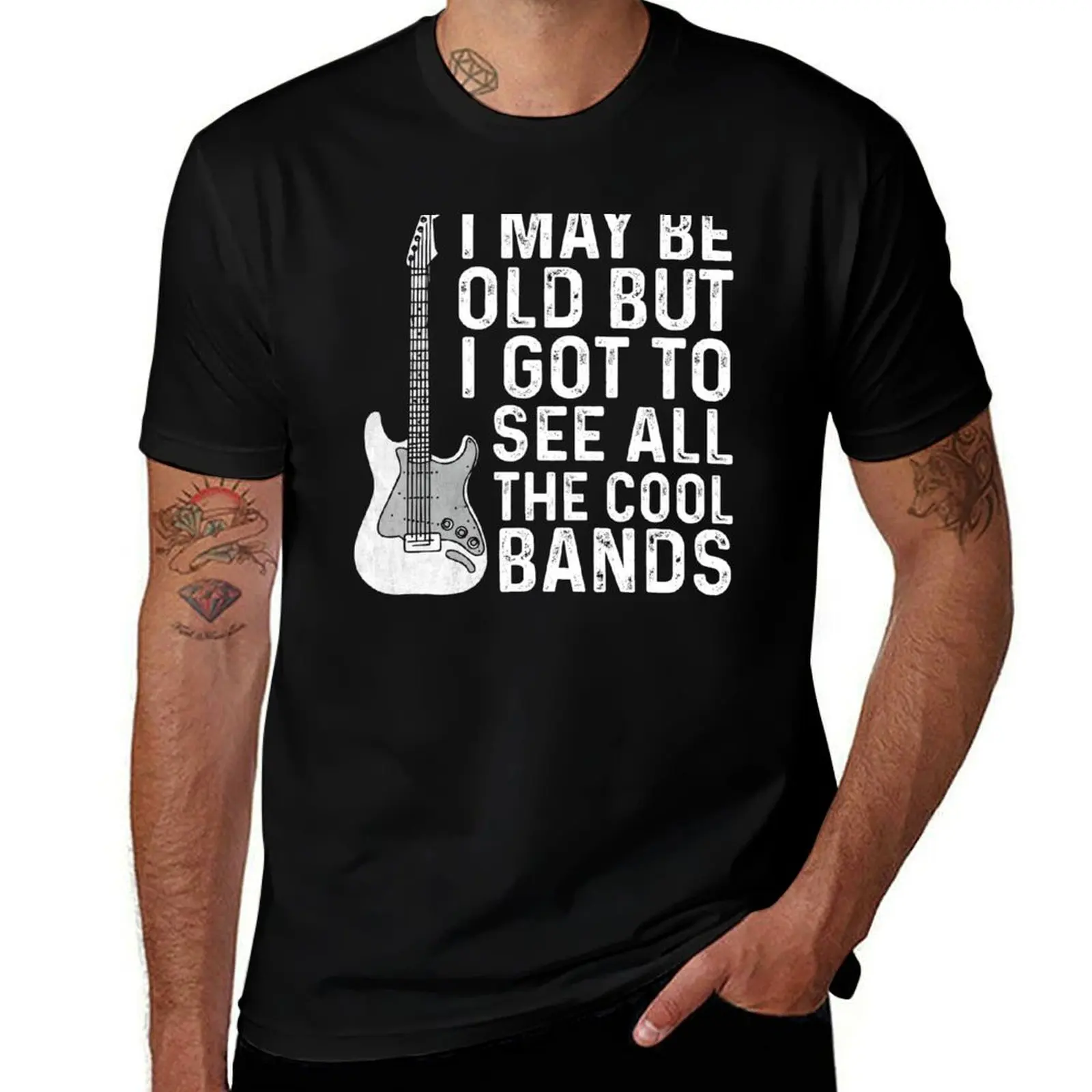 I May Be Old But I Got To See All The Cool Bands Funny Guitar Music Lover Gift T-Shirt Soft Anti-Shrink Cotton Tee T-Shirt