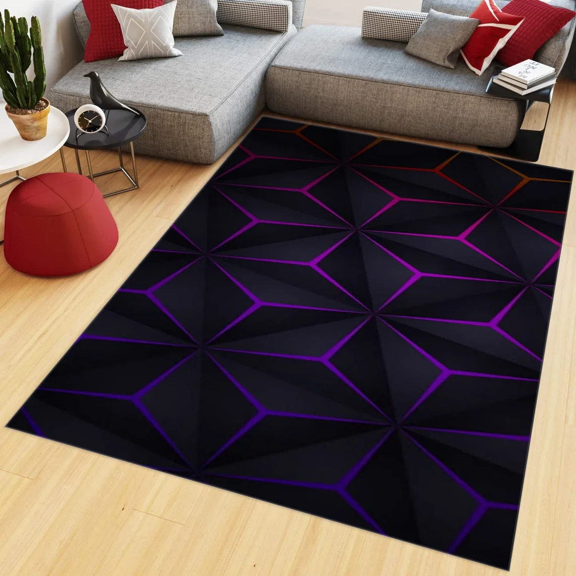

Artistic Neon Geometric Pattern Rug Colorful Retro Style NonSlip Soft Carpet With Diverse Shapes Designs For Living Room