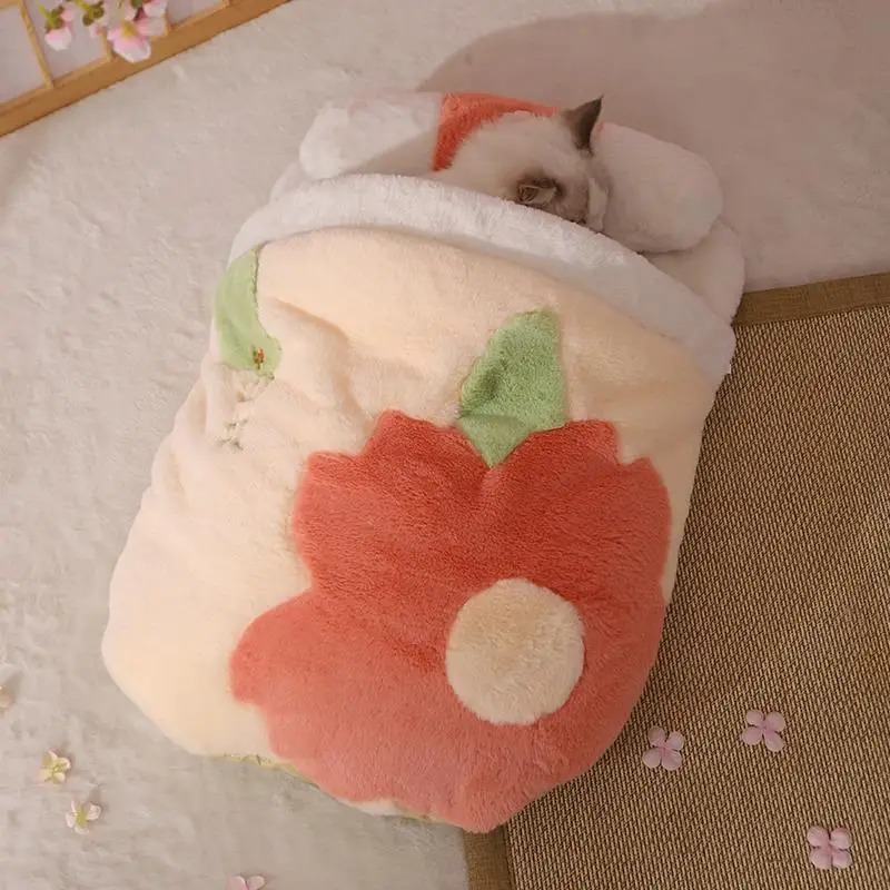 

Cute Cat Bed Winter Warm Plush Nest Semi-Enclosed Sleeping Bag for Small Pets Pet Beds and Furniture Cats Products Accessories