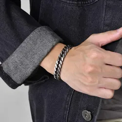 8.5/10.5mm Width Retro Silver Color Stainless Steel Cuban Chain Bracelets for Men Male Gift Jewelry