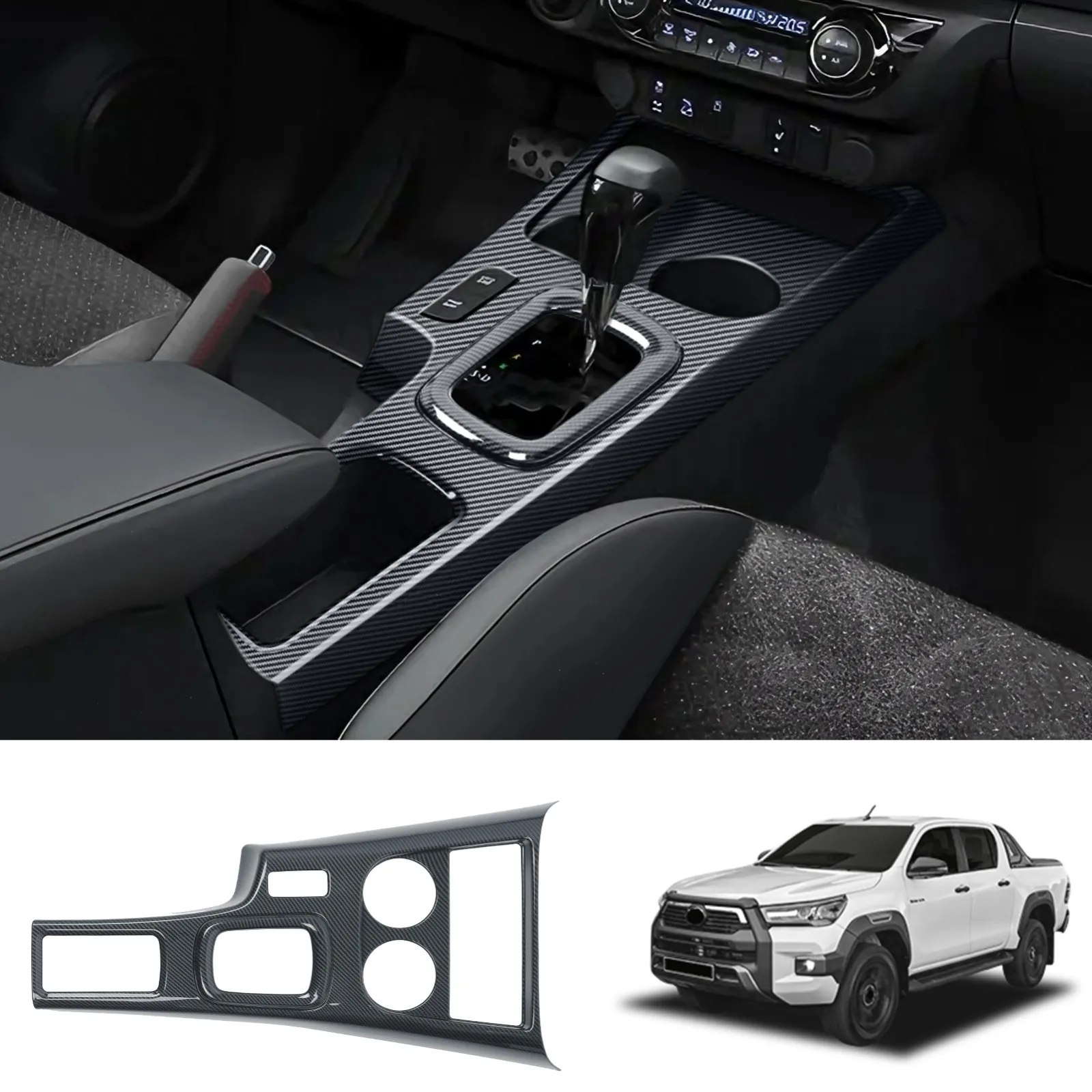 

ABS Carbon Car Center Gear Shift Panel Water Cup Holder Cover For Toyota Hilux Hilux REVO 2015-2025 Interior Trim Accessories