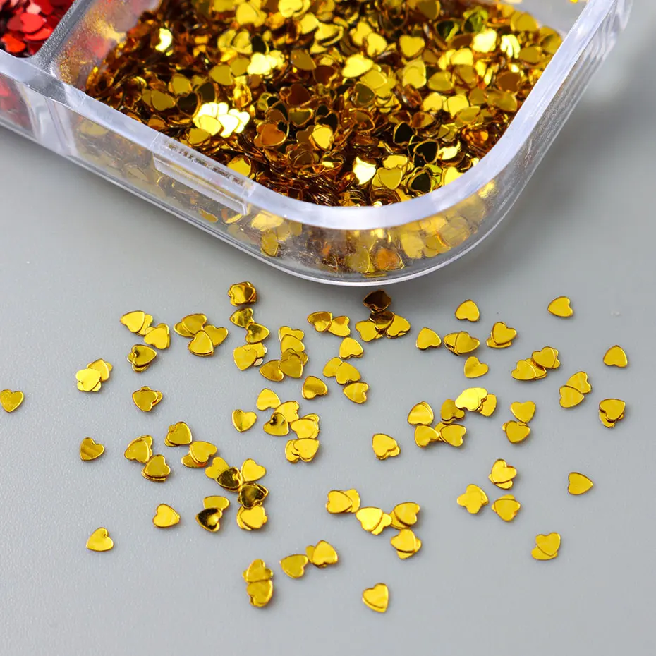 6 กริด Y2K น่ารักหัวใจ Glitter เล็บ Kawaii Mini Golden เลเซอร์ Silvery Love เล็บ Flake เกาหลี Star DIY เล็บ Charm อุปกรณ์