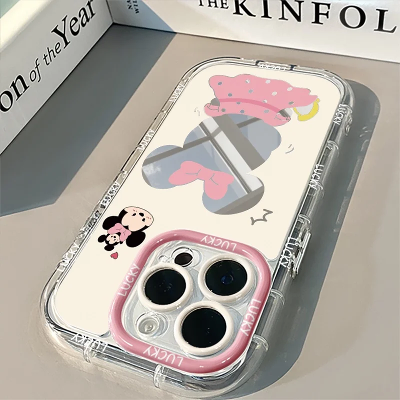 Funda Protectora Antigolpes para iPhone 17 16 15 14 13 12 11 Pro Max X Xs XR Max 7 8 Plus SE con Diseño de Mickey y Minnie, Espejo de la Suerte para Parejas