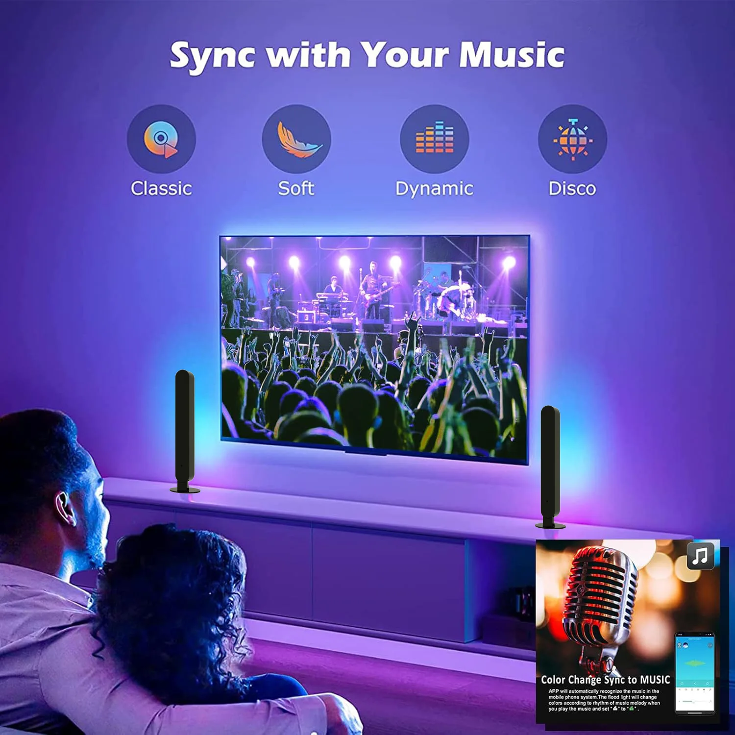 RGB USBLED Light Bar Color Changing TV Backlight Remote Symphony Atmosphere Light Strips Music Rhythm Ambient Pickup Lamp Decor