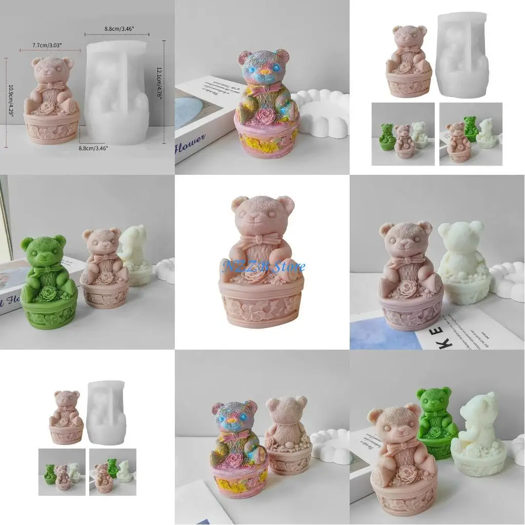 

T21F DIY Handmade Silicone Mold Bear Base Gypsum Ornaments Handicrafts Flower Bear Resin Mold DIY Craft Tool