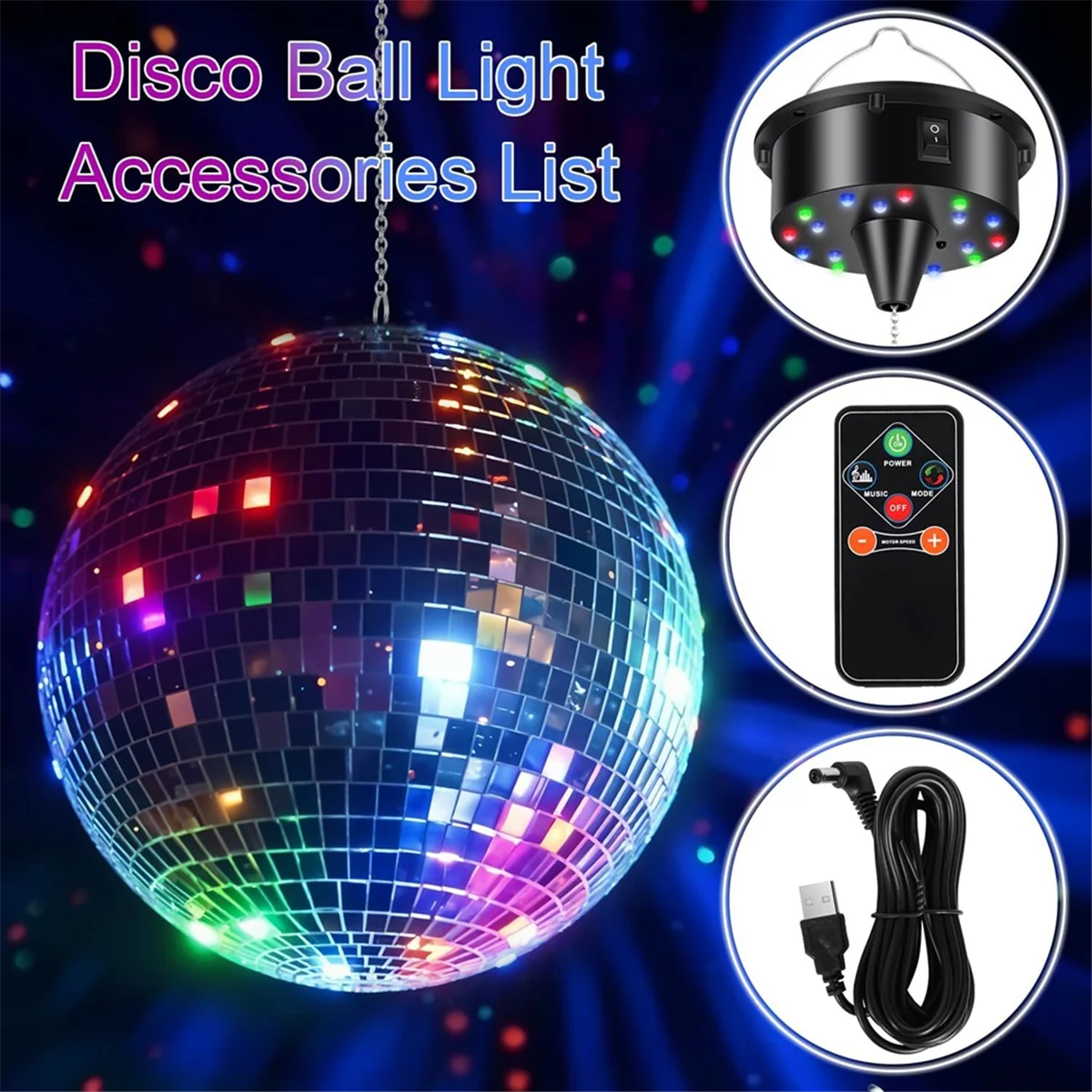 X64A_7.8 Inch Hanging Disco Ball Light Up Led Disco Mirror Ball Rotating