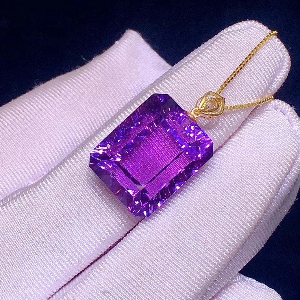 Natural Purple Amethyst Quartz Pendant 16.13.9mm Faceted Rectangle Amethyst Jewelry Beads Women Men Necklace Brazil AAAAAA