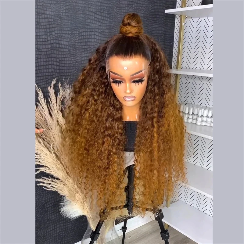 

Glueless Soft Deep Long 26 inch 180 Density Kinky Curly Ombre Blond Lace Front Wigs For African Women Babyhair PrePlucked Daily