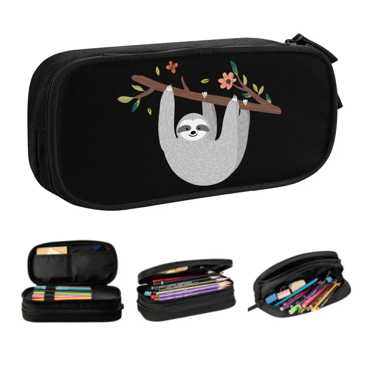 Custom Kawaii Funny Sloth Pencil Cases for Girls Boys Large Capacity Pen Box Bag School Supplies