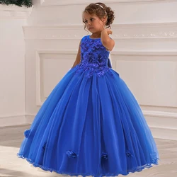 Elegant Long Flower Girl Dresses Bow Tulle Bridesmaids Kids Dress for Girls Wedding Formal Gala Birthday Gown Christmas Costumes