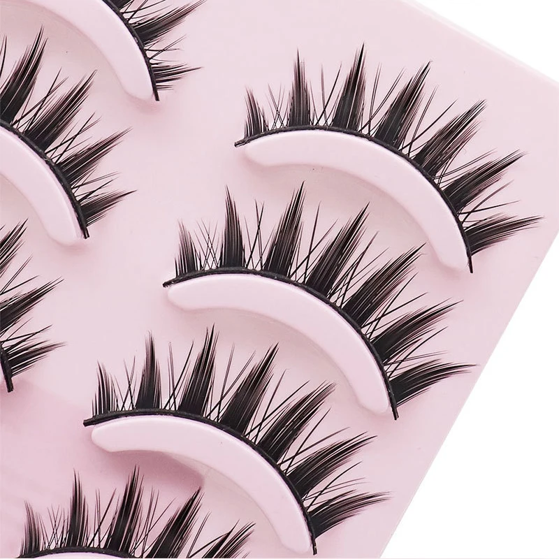 5 pares de pestañas postizas naturales largas para cosplay, cruzadas, negras, efecto ojo de gato 4