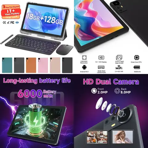【CHIMU HOME】 10 Inch Tablet for Android with 20GB/128GB Storage 5G WiFi Unisoc Octa Core Processor Stylus Pen and Keyboard