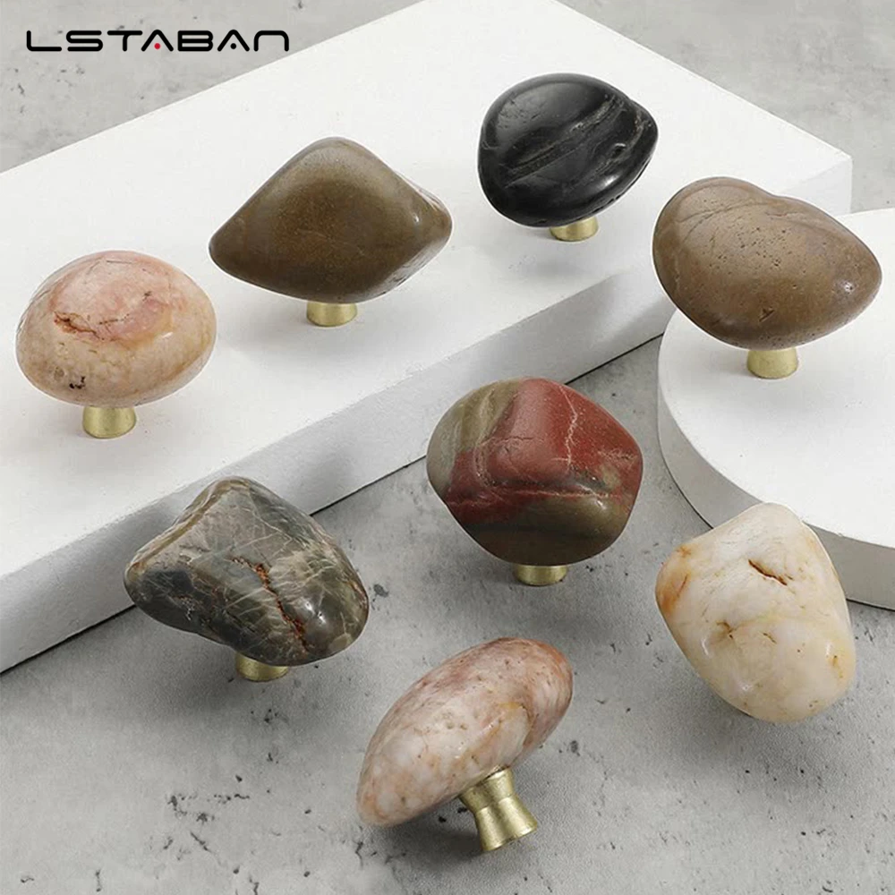 1 Pcs Unique Door Handles Natural Stone + Zinc Alloy Drawer Cabinet Wardrobe Pull Knobs Furniture Hardware Handle Wholesale