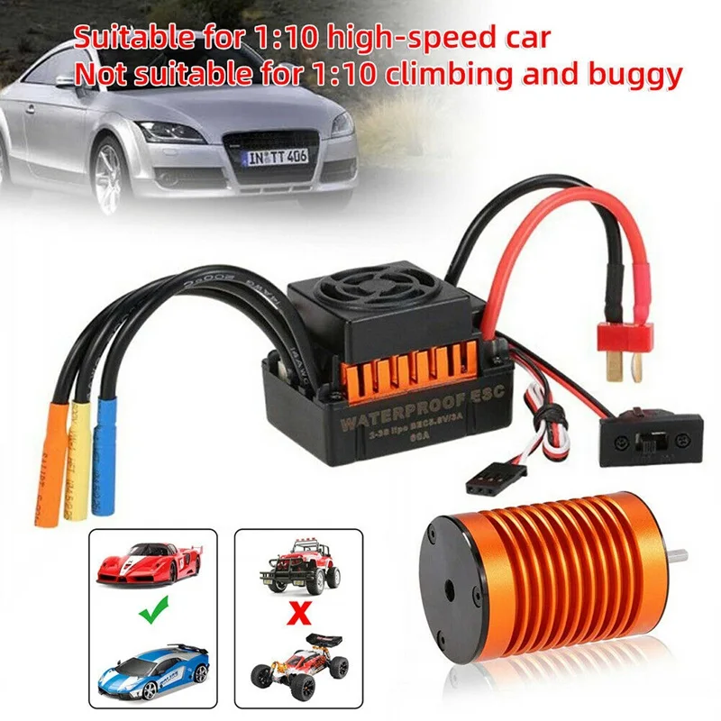 9T 4370KV Brushless Motor+60A ESC Speed Controller Combo Kit for 1/10 RC B2AD