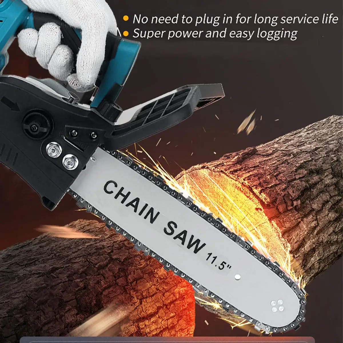 11.5 Inch Electric Saw Chainsaw Garden Tree Logging Saw Woodworking Tools With 2 X 3.0Ah Rechargeable Lithium Battery