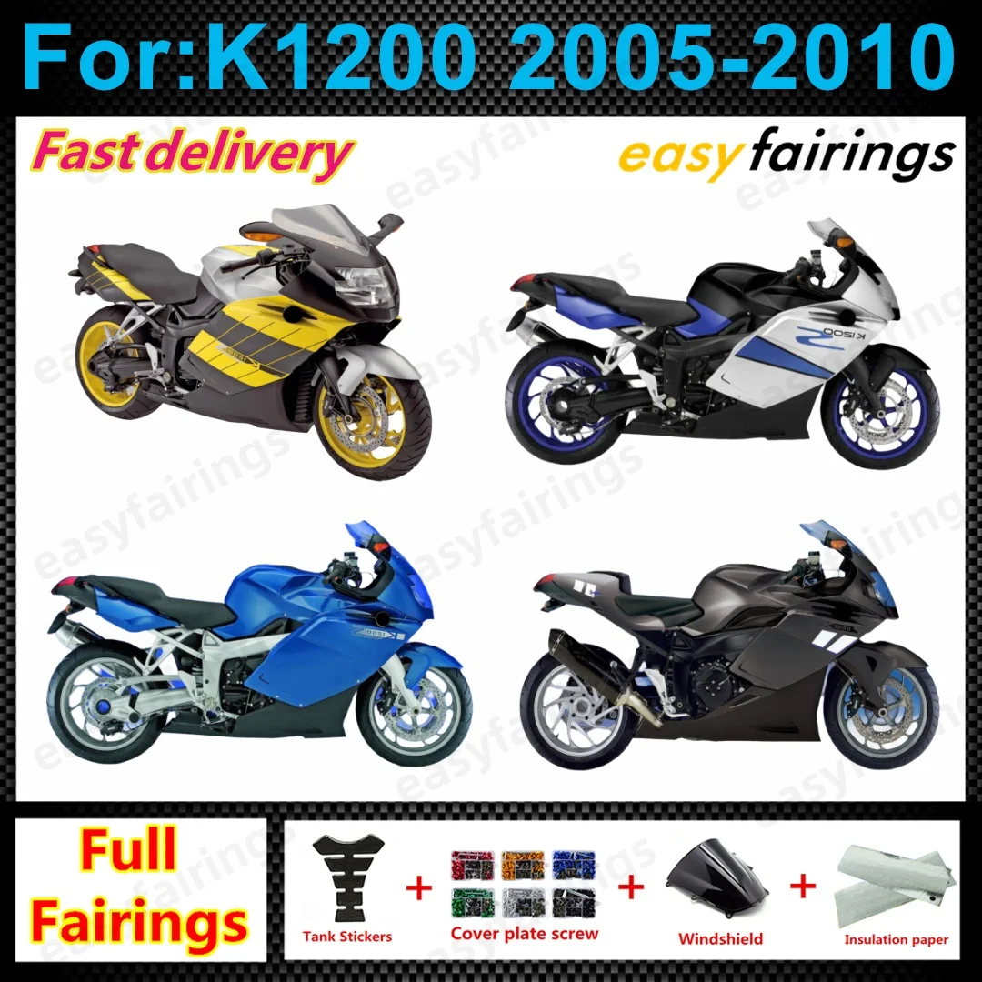 Motorcycle Fairing Kit Fit For K1200S K1200 2005‑2010 Complete Bodywork Panels Mount Holes Aftermarket Replacement Fairings Set