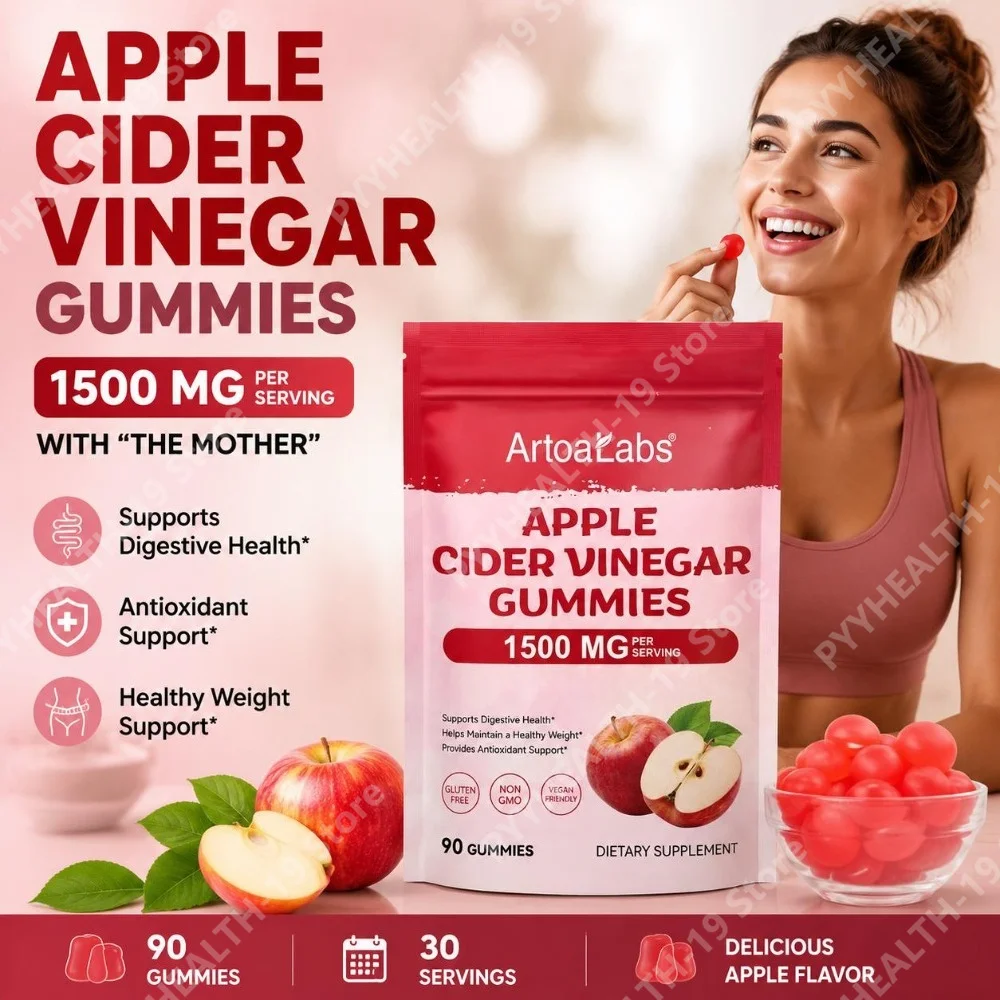 ArtoaLabs Apple Cider Vinegar Gummies 1500mg Pomegranate Beet Root For Digestive Weight Antioxidant Support, Adult, 90 Count