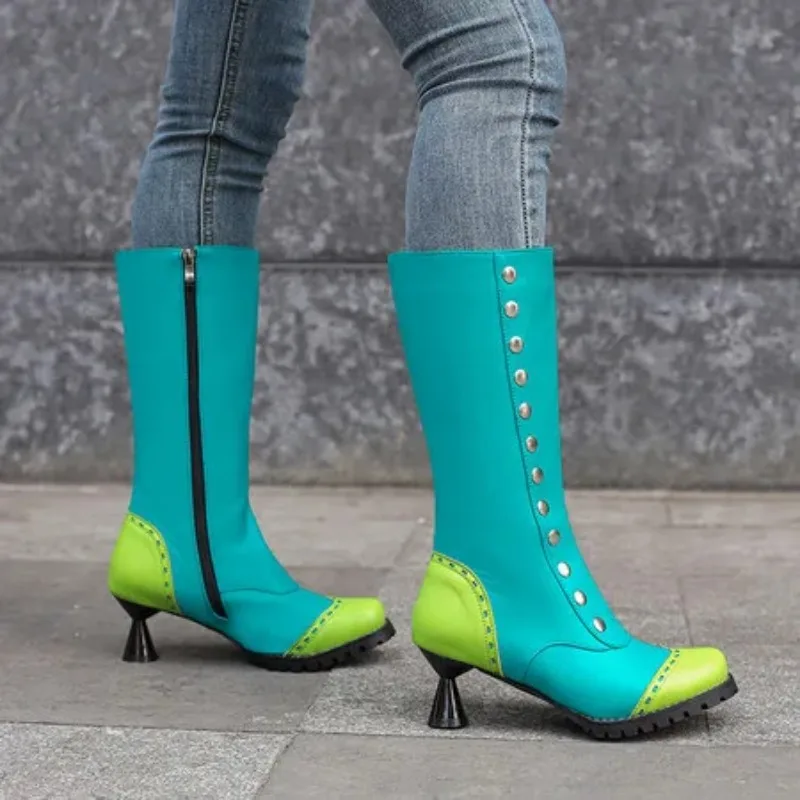 Fashion Women Knee Boots Rivet Zipper Boot 2025 New Riding Boots Female Autumn Winter Long Booties Mujer Size 34-43