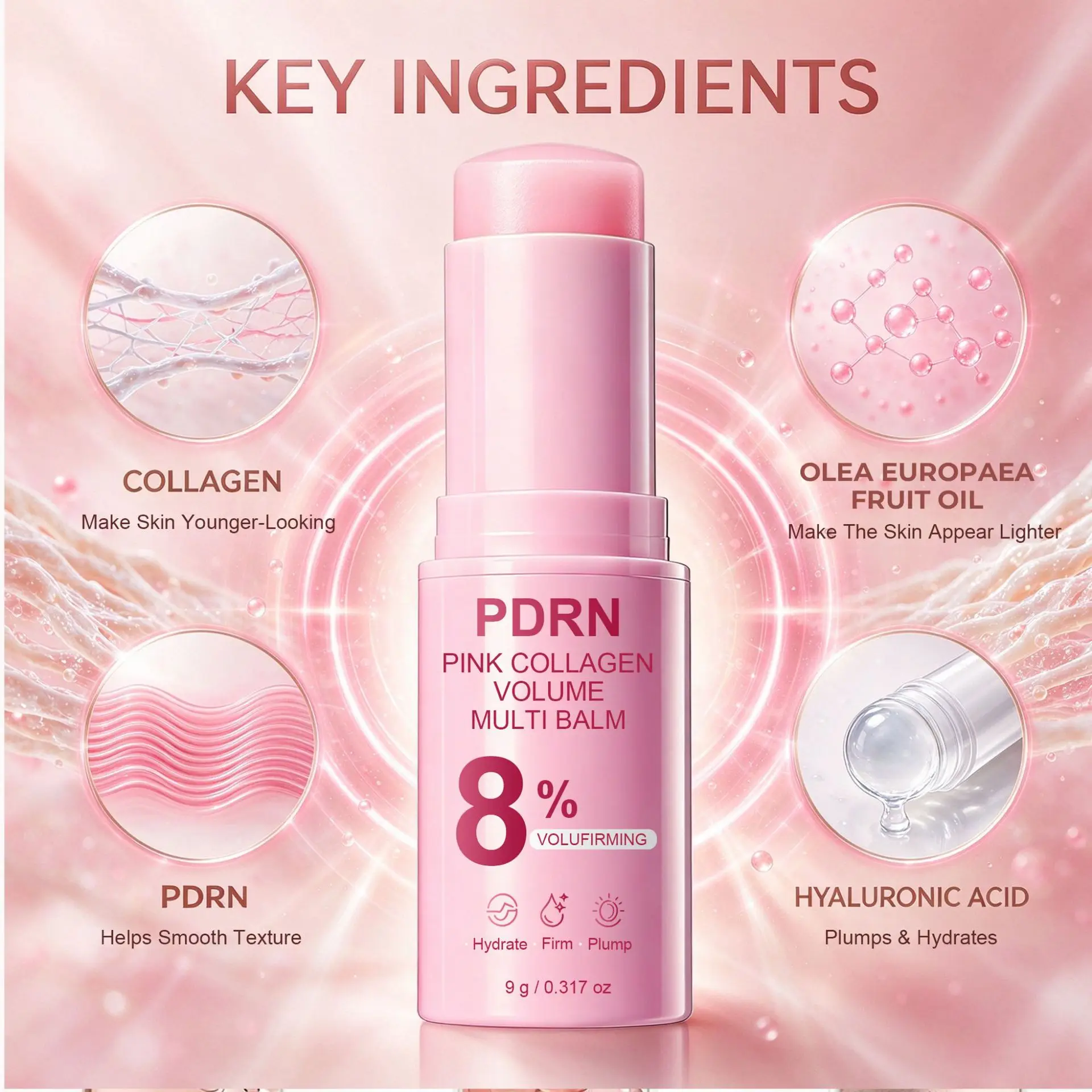 PDRN Pink Collagen Volume Multi Balm, 8% Volufirming, with PDRN, Collagen, Hyaluronic Acid & Olive Fruit Oil, Hydrate.