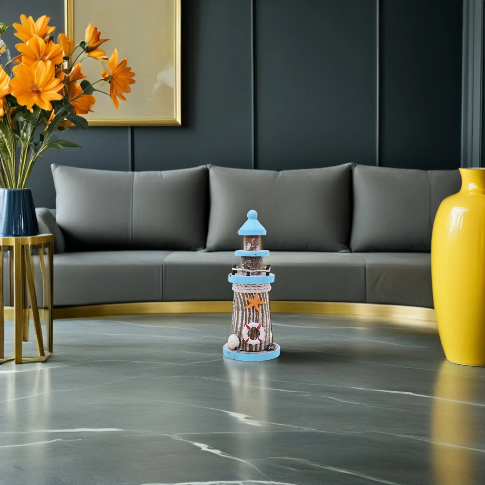 

19Cm Miniature Lighthouse Home Decor Natural Distressed Finish Statement Piece for Nautical Room Centerpiece Decoration