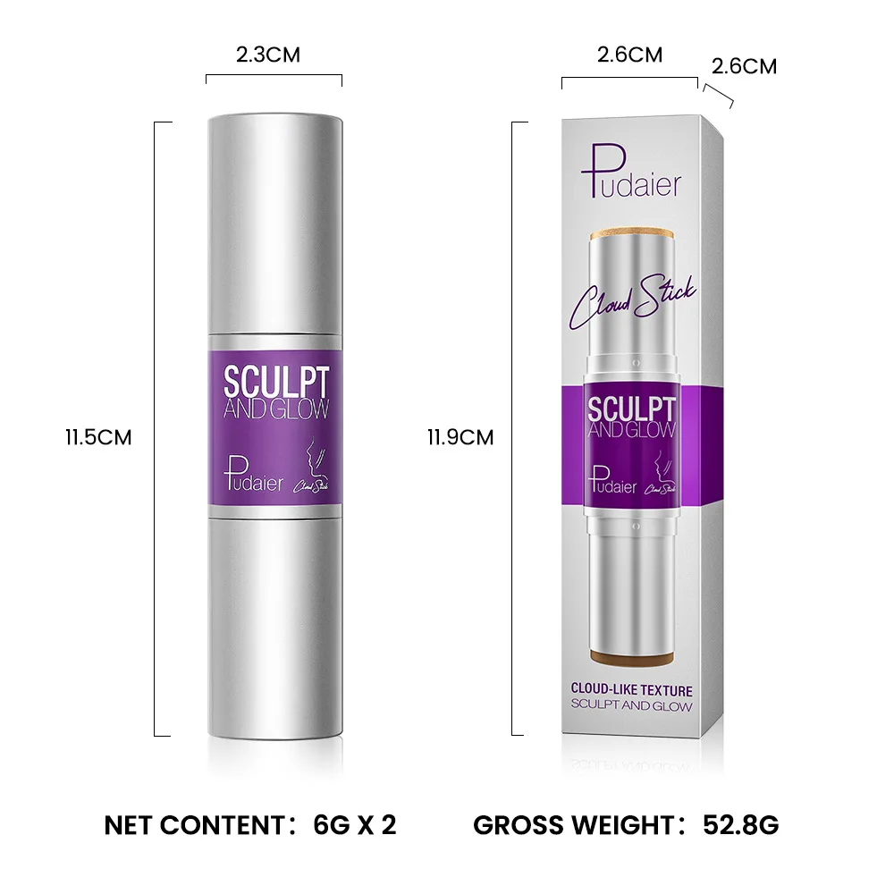 Pudaier 2-in-1 Contour & Highlight Stick - تركيبة مقاومة للماء وقابلة للمزج لنحت الوجه وخافي عيوب كريمي وهايلايتر #4