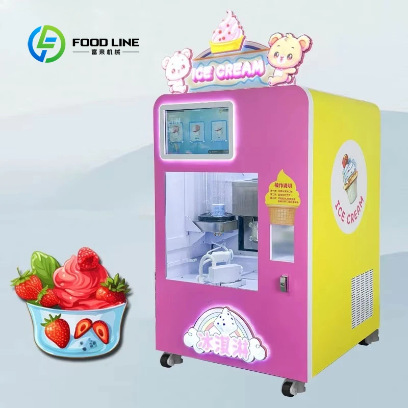 Customized size Artificial intelligence soft ice cream vending machine custom equipped with ice cream cone machine