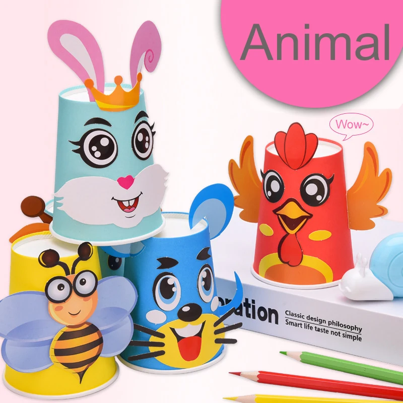 12pcs/set 3D DIY handmade Paper Cups Sticker Material Kit Kids Kindergarten School Art Craft Educational Toys for Children TMZ image 4