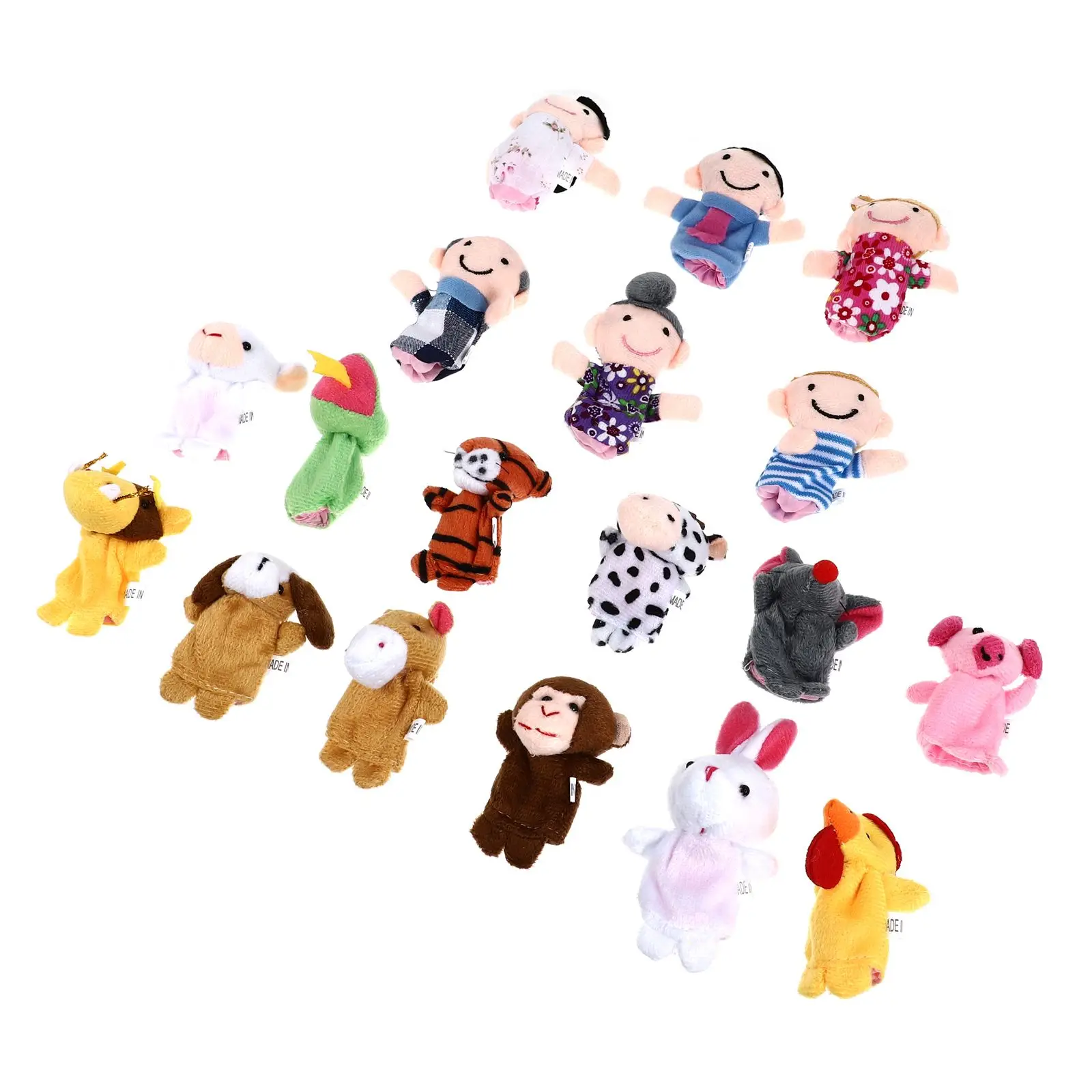 

18 Pcs Finger Puppets Soft Cloth 12 Animals 6 Family Members Story Telling House Play Finger Puppets Set Educational Toys