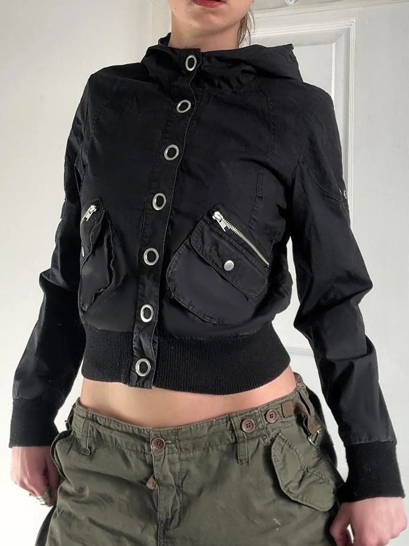 

Sweetown Fashion Trendy Hottie Safari Style Women Jackets Stand Collar Hoodie Pockets Single Breasted Coats
