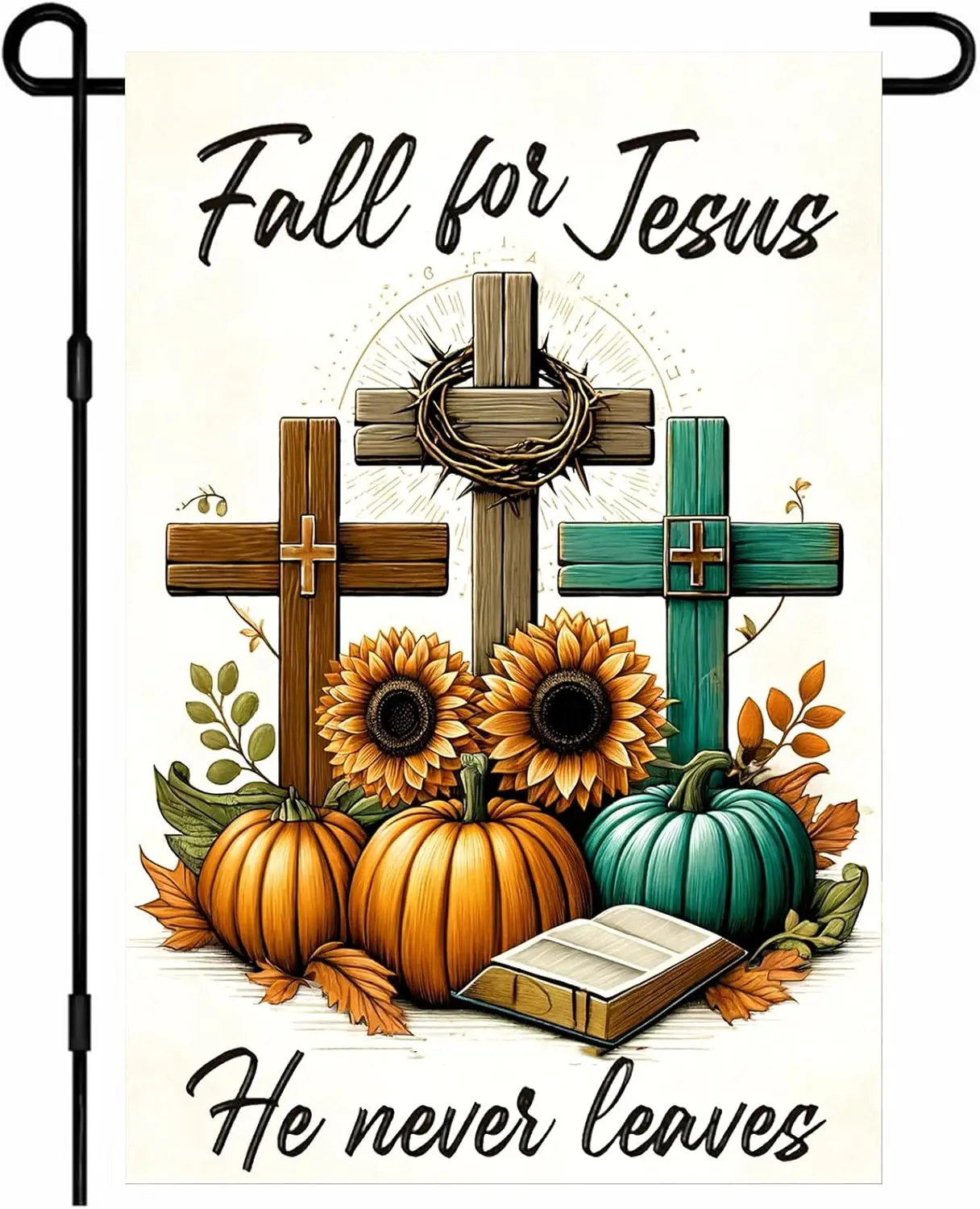 Outdoor Fall Garden Flag 12x18 Inch Fall Everyday Christian Cross with Pumpkins and Sunflowers, Double Sided Flag for Porch  llz