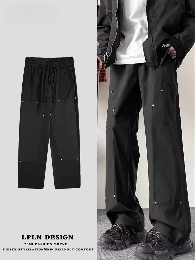 

Брюки LPLN Bla Casual, однотонные, прямого кроя, для мужчин, весенние, модные, брендовые, молодежные, длинные брюки