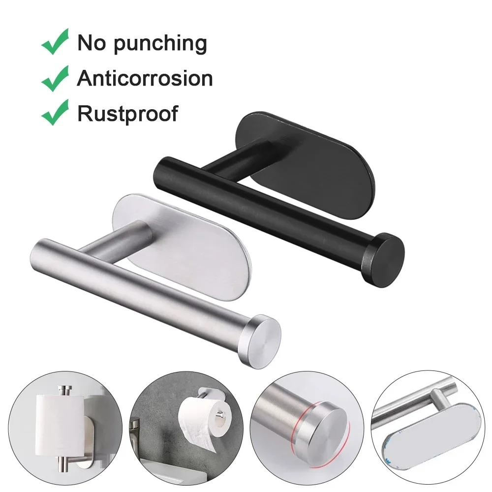 No Punching Wall Mounted Toilet Paper Holder Rustproof Anticorrosion Stainless Steel Bathroom Kitchen Roll Paper Toilet Holder
