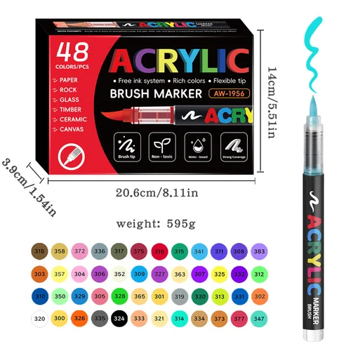 Imagen 2 del producto 12/24/36/48Colors/set Acrylic Marker Pen Paint Brush Pen Painting Coloring Pen DIY Graffiti Art Making School and Office Supplie
