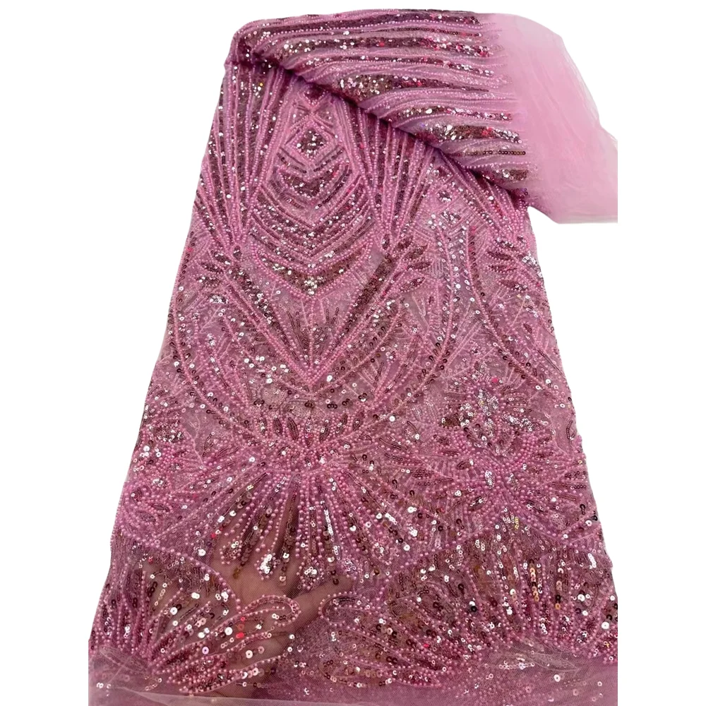 

African Beads Tulle lace Fabrics L-14073917 High Quality Sequins Embroidery French Tulle Beads For Nigerian Party Dress