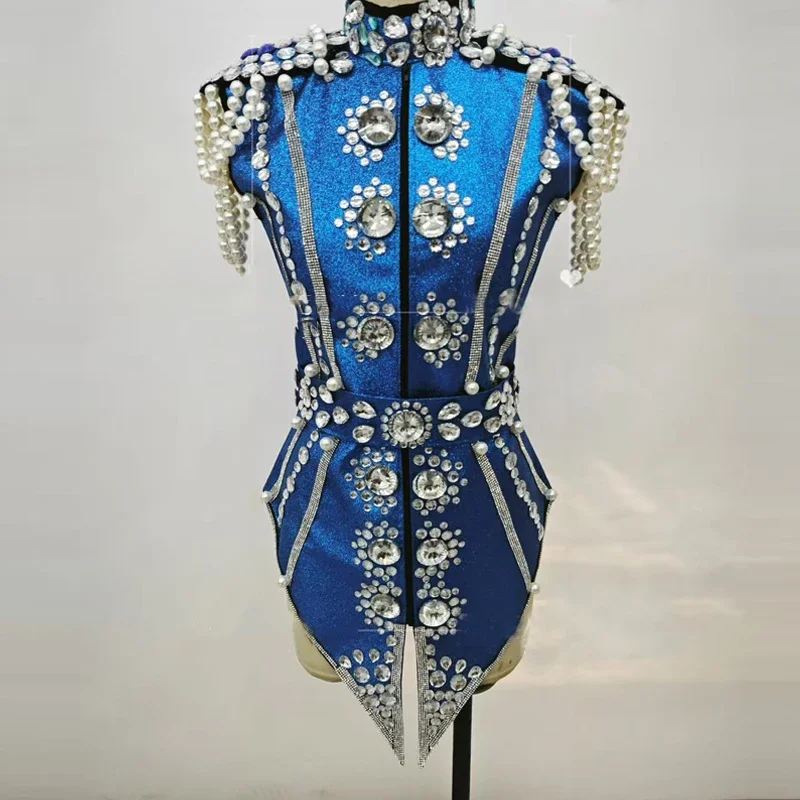 

Фестивальный наряд с синим бриллиантом, групповой женский вечерний джазовый костюм с большими камнями, бар, ночной клуб, диджей, сценическая одежда, одежда для рейва