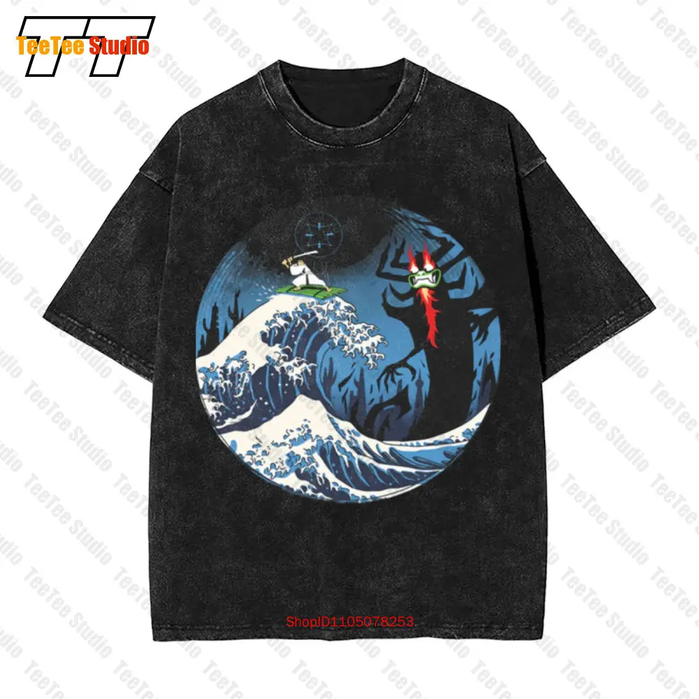 Samurai Jack Surf On The Great Wave To Attack Evil Being Demon Aku Vintage Oversized T-Shirt 0BR6
