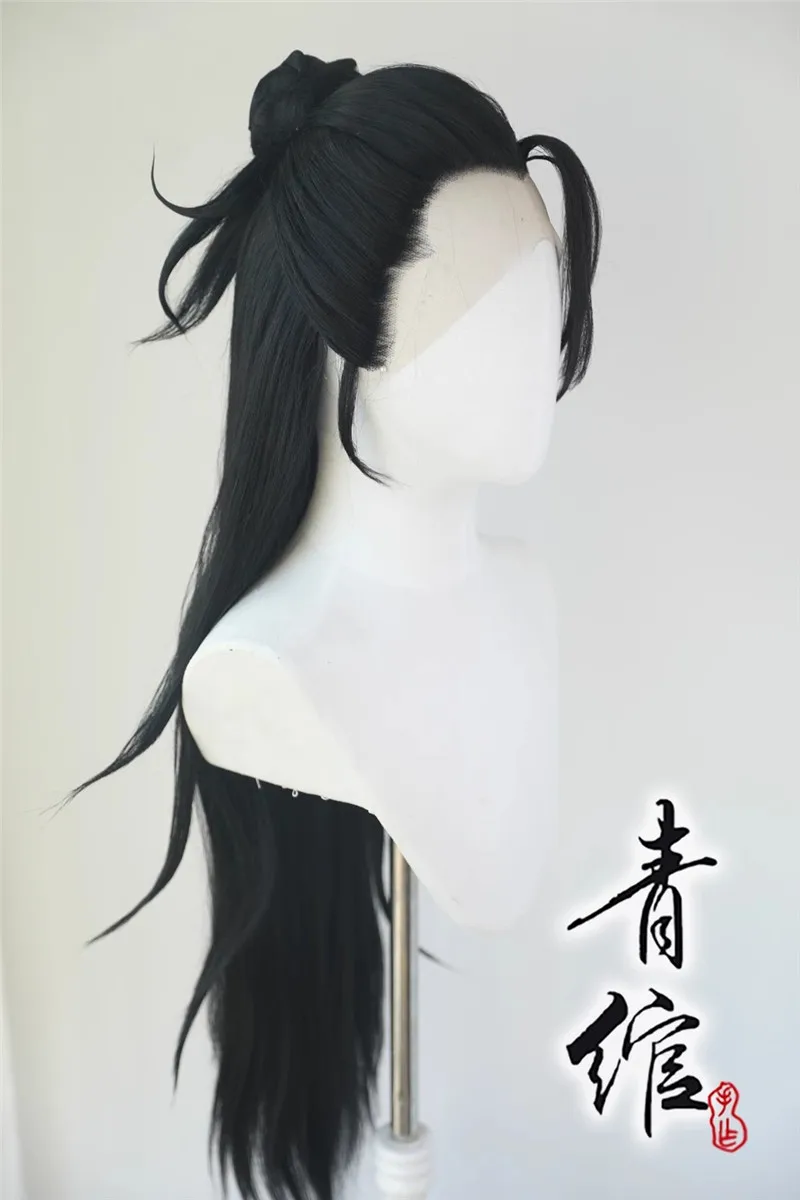 Styled Geto Suguru Cosplay Wigs Black Ancient Style Imitation Hand Hook COS Wig for Hanfu Halloween Party Performance Costume image 3