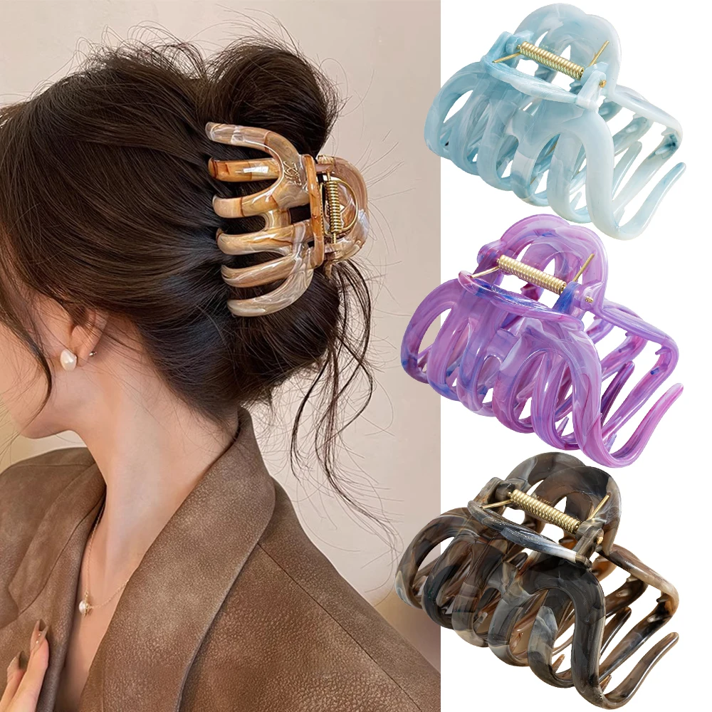 جديد كبير الرخام المشارب اليقطين مخلب شعر دبابيس الشعر السلطعون للنساء مشبك شعر الحلو المشابك عقال إكسسوارات الشعر التصميم #1