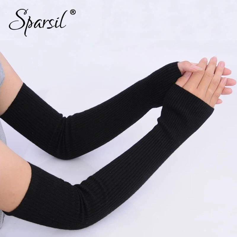 Sparsil Cashmere Long Sleeve Gloves Protection Elbow Wool Knit Thick Glove Fingerless Mittens Female Arm Warmers