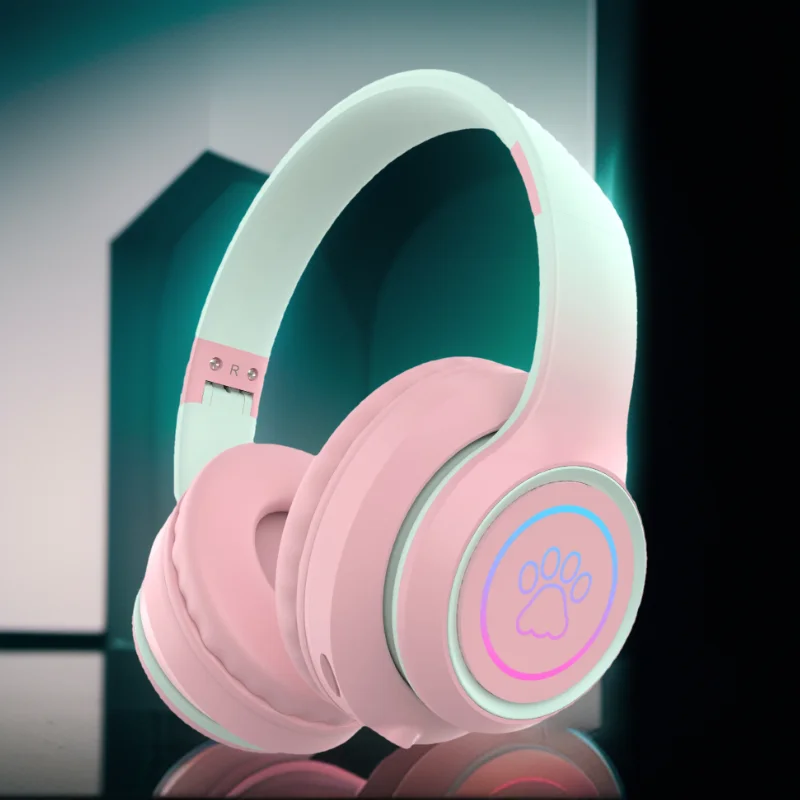 Cuffie wireless over-ear Cuffie da gioco RGB Musica Auricolari Bluetooth Suono surround pieghevole per PC PS5 PS4 Telefono con microfono