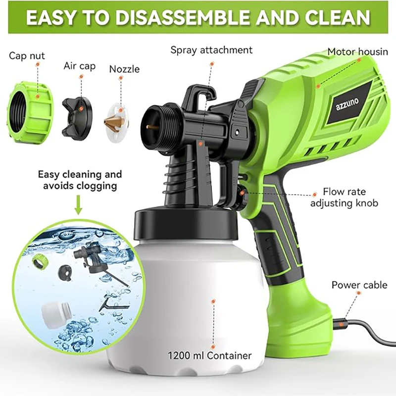 550W HVLP Electric Spray Gun Paint Sprayer Machine Gift Of 4 Nozzles Of Different Sizes 1200ml Capacity Tools For Construction