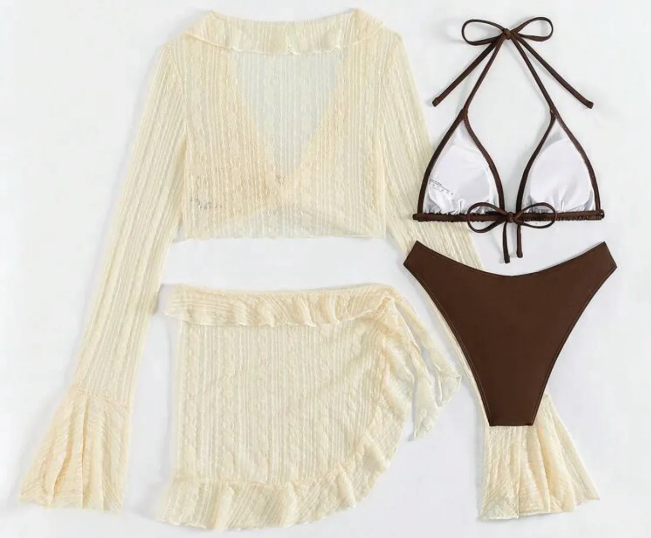 Set bikini da donna con micro mini stringhe solide 4 pezzi con top in rete e gonna costume da bagno costume da bagno abiti da spiaggia Biquini