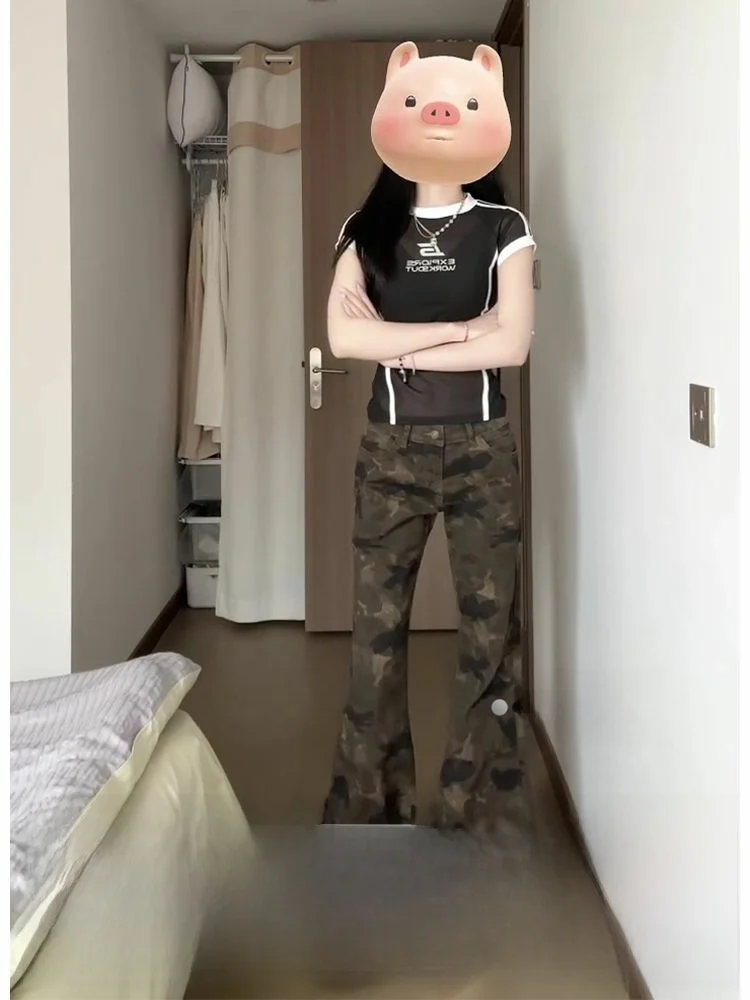 

Джинсы женские ретро-стиля, скинни, с низкой посадкой, расклешенные, камуфляжные, однотонные, для повседневной носки, стройнящие, из денима