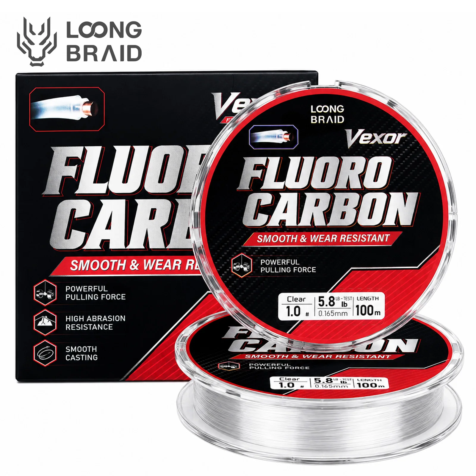 LOONGBRAID 100/300/500m Fluorocarbon-Angelschnur mit geringer Wasseraufnahme, Monofilament-Angelschnur, 1,3-16,9 kg Zugkraft, Vorfachschnur – Detail 1