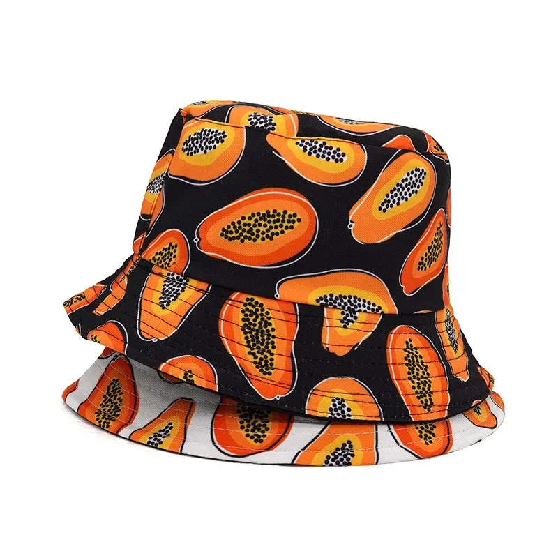 2024 New Fruit Papaya Cotton Print Fishing Hat Women Men Hip Hop  Panama Bucket Hat Sun Fisherman Hats Caps