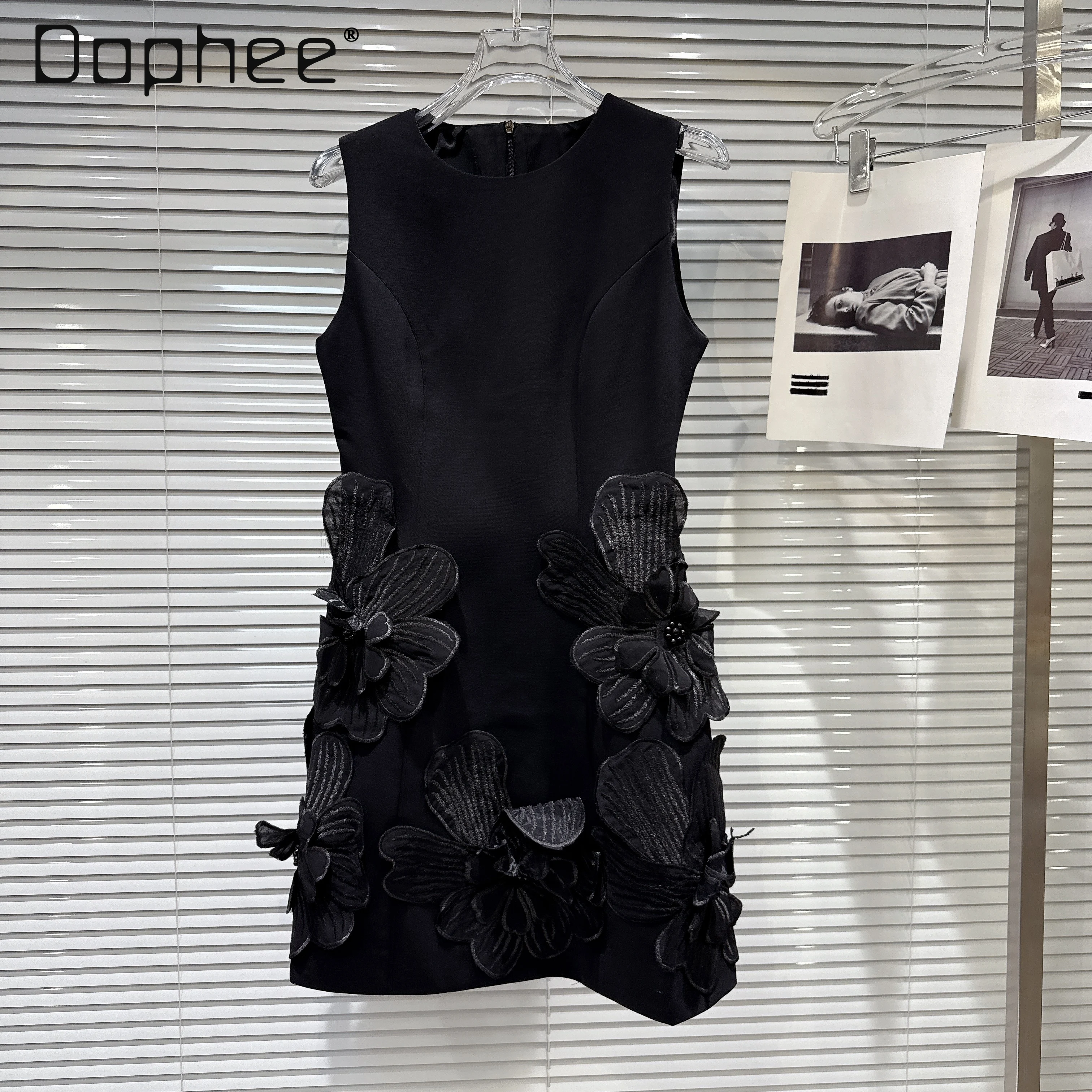 

Summer New French Celebrity Three-dimensional Embroidery Flower Slim Vest Dress High-class Sweet Evening Dresses A-line Dress