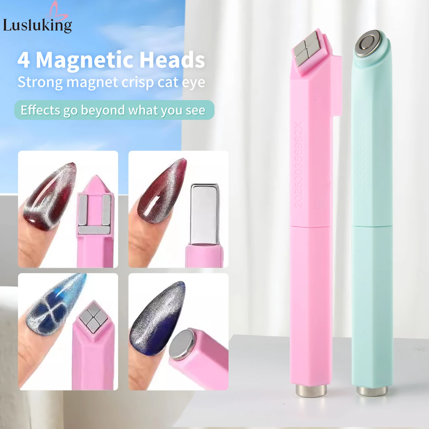 3-in-1-Katzenaugen-Nagelmagnet mit schwarzem Loch, Öffnungsring, Gitter, Kreuzzylinder, rechteckiger Magnetstab für 3D-Samt-UV-Gel-Effekt